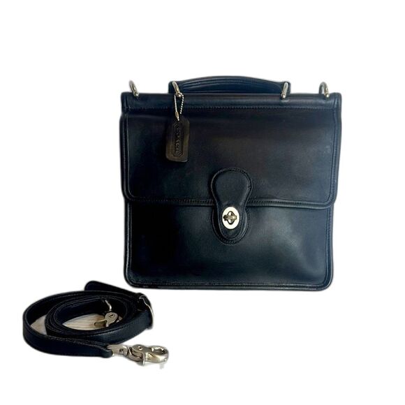 Vtg Coach Willis Handbag Black Leather Crossbody Turnlock Closure 9927 old money